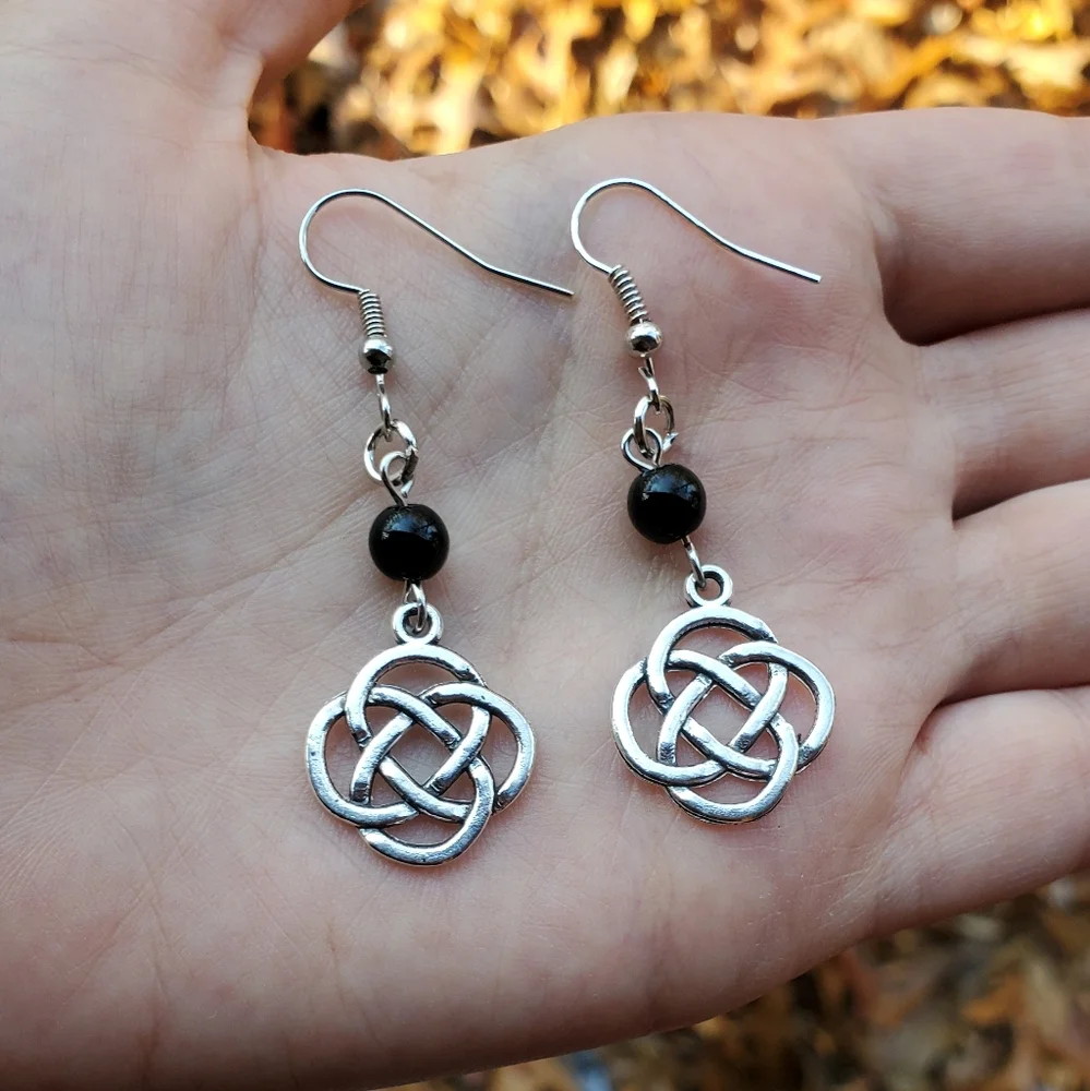NWOT Silver Celtic Bead Drop Earrings - Picture 6 of 6